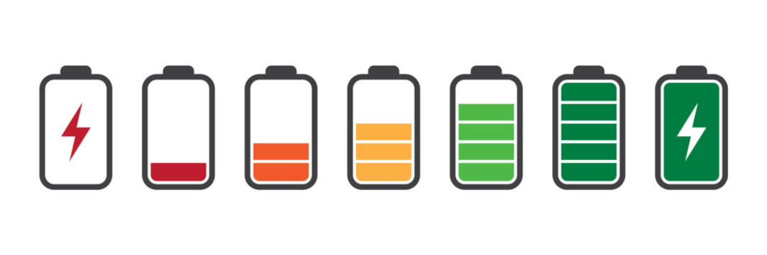 set of battery symbols charge level icon pictogram isolated illustration