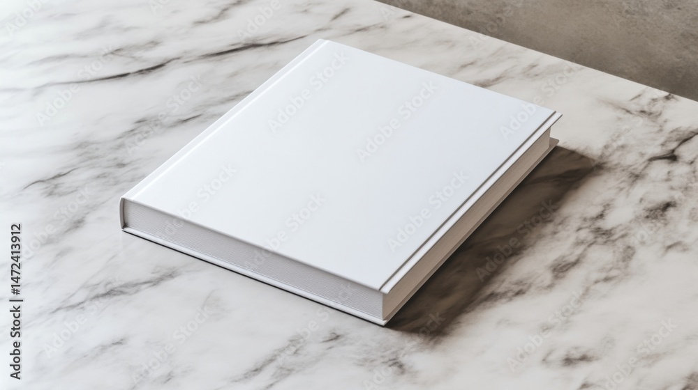 Aufkleber blank white hardcover book rests on a marble surface, providing a clean and minimalist design for va