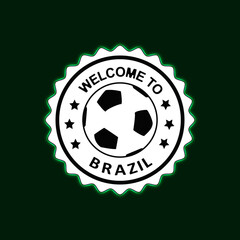 Welcome to BRAZIL Neon Stamp with Colorful design illustration Green background Football Soccer...