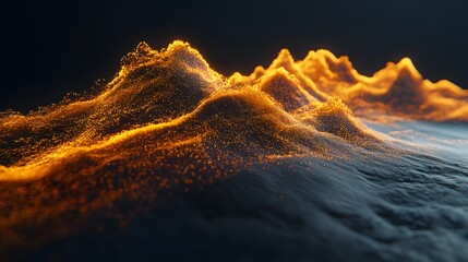 Abstract Golden Particle Mountain Landscape Digital Art