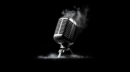 Retro microphone with smoke and dust