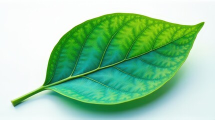 Obraz premium Close-up of a vibrant green leaf with detailed veins on a light background. Ecology Logo . Symbol of nature conservation. Recyclable