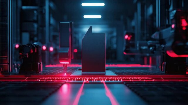 Futuristic Data Center with Glowing Red Lights and High-Tech Equipment in a Modern Digital Environment 4k video footage