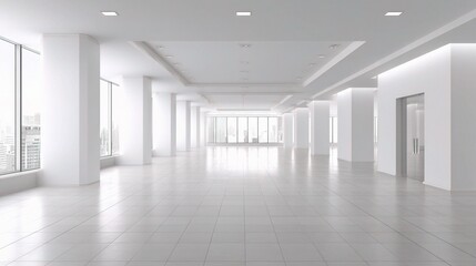 Fototapeta premium Bright Open Office Space with Empty White Walls and Large Windows