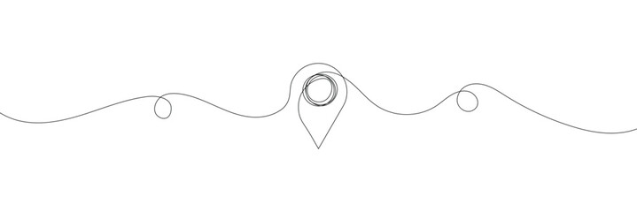 Continuous one line illustration: seamless travel route map with GPS marker. Pin road icon delivery journey marker outline sketch. Business out tourism navigation road marker. Vector illustration.  