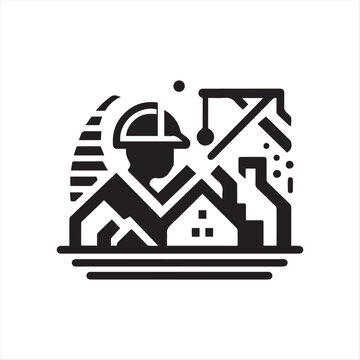 construction logo vector in simple line style editable