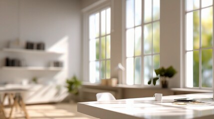 Minimalist Workspace with Open Windows and Blurred Background Effect