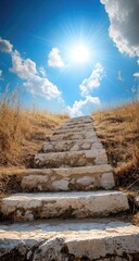 Obraz premium Stone steps ascend towards a brilliant sky