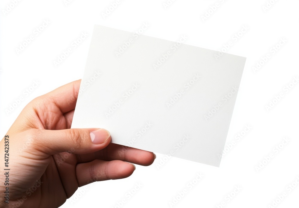 Poster a person's hand gently holds a blank, off-white card, showcasing its smooth texture and clean edges 