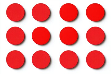 Collection set of red circle stickers isolated on white background featuring vibrant adhesive labels for decoration, labeling, and design