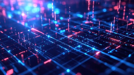 Fototapeta premium Abstract network of glowing lines and points forming a digital grid.