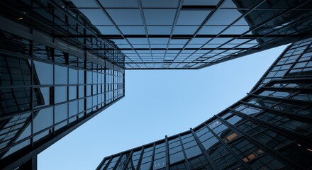 Obraz premium Modern office buildings meet blue sky