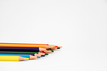 Colour pencils isolated on white background close up