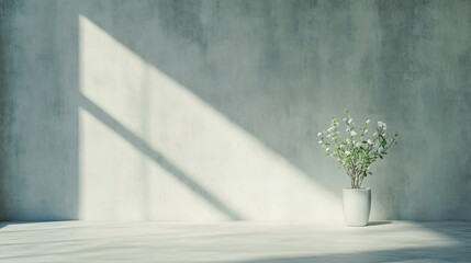 Serene Minimalist Interior: White Blossoms in Sunlight