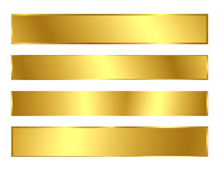 Four Golden Rectangular Metallic Shiny Gradient Banners , isolated on white background png