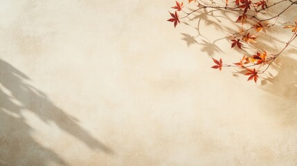 Autumnal Serenity: Red Maple Leaves on Beige Background