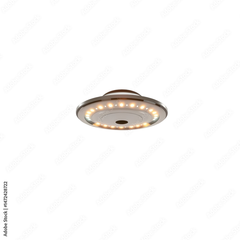 Poster unidentified flying object, a 3d rendered ufo, with glowing lights. it soars silently in the night s