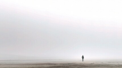 Fototapeta premium Solitary Figure on a Foggy Plain in a Minimalist Scene