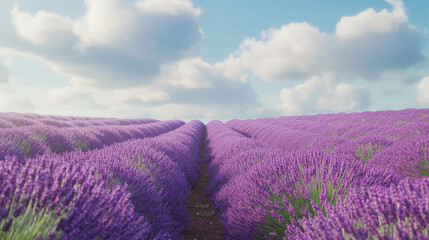 Obraz premium Blooming lavender field on a sunny day, with fresh purple flowers and space for text in a scenic spring or summer banner