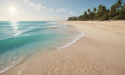 Fototapeta premium Sun-drenched sand, turquoise water, lush island backdrop, beautiful, water, holiday