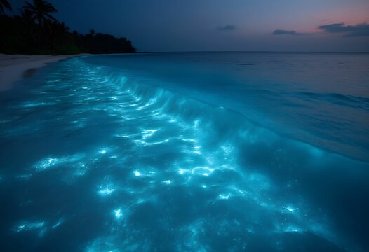 Glowing Blue Waves Light Vaadhoo Shore