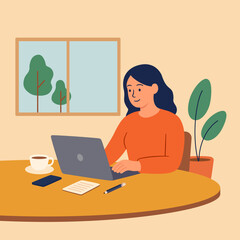 Remote work woman in flat style illustration