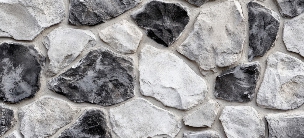 Leinwandbilder a textured wall of gray and black stones, irregular shapes and sizes, closely fitted together with l
