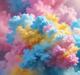 Fototapeta premium Fuzzy pink-blue-yellow blend, cloud-like abstract art, smooth, wallpaper