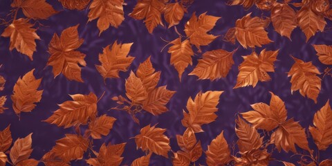 Intricate pattern of metallic orange leaves against deep violet  Elegant autumnal design , pattern, contemporary, decor