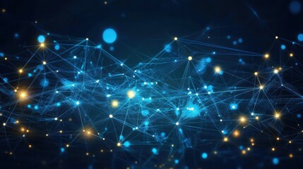 Obraz premium Abstract network of interconnected lines and glowing points, creating a complex digital design.