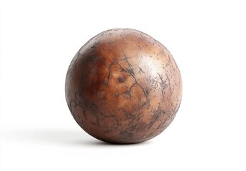 Fototapeta premium A weathered, dark brown sphere with a textured surface, reminiscent of an aged stone or celestial body, isolated on a white background. : Generative AI