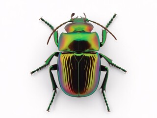 Naklejka premium Vibrant green beetle with iridescent colors, showcasing intricate patterns and details.