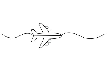 Continuous line drawing of Airplane vector with transparent background vector illustration 
