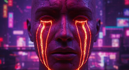 Man face with glowing eyes