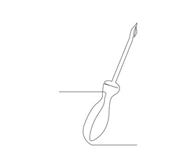 One continuous line drawing of screwdriver. single line illustration of screwdriver tool equipment. editable outline