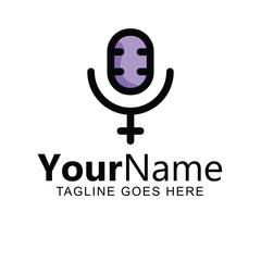 Modern Female Podcast Logo Design. Microphone and Venus Symbol