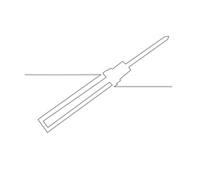 One continuous line drawing of screwdriver. single line illustration of screwdriver tool equipment. editable outline