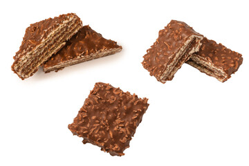 Chocolate coconut wafer bar isolated on white background.