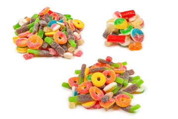 Assorted gummy candies. Top view. Jelly  sweets.