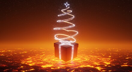 Obraz premium Gift Box with Christmas Tree on Lava Field
