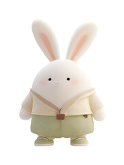 Fototapeta premium Adorable cartoon bunny rabbit wearing cute pastel green clothes happy easter springtime illustration 3d on transparent background