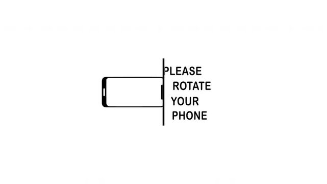 Please rotate your phone. Rotating smartphone from portrait to landscape. Device rotation symbol in white background