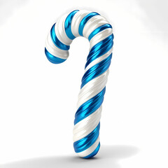 Twisted blue and white striped candy cane with glossy sheen, evoking winter cheer and sugary sweetness 