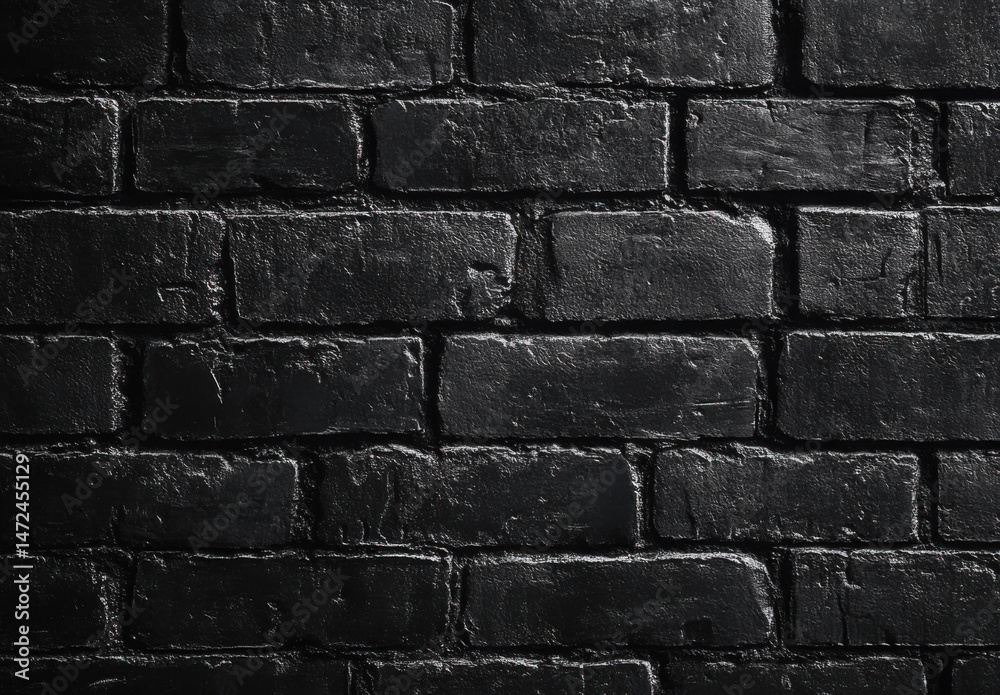 Poster a textured image of a dark, black brick wall, perfect for backgrounds or design projects needing a m