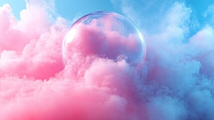 Floating sphere in vibrant clouds