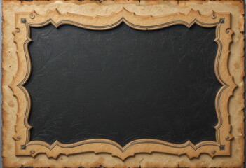 Vintage Ornate Empty Frame with Aged Paper and Textured Black Center