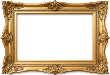 Ornate Vintage Gold Frame with Empty White Center on White Background