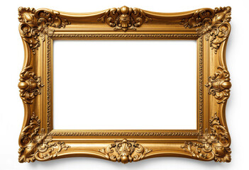 Ornate Vintage Gold Frame with Blank White Center on White Background