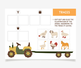 Worksheet for kids. Find the correct track for each animal.
