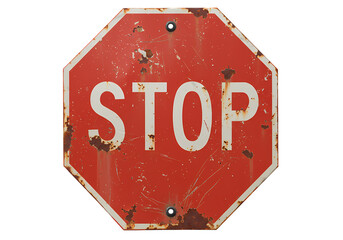 Rustic Stop Sign Red Octagonal Traffic Sign with Rust and Texture isolated on transparent background